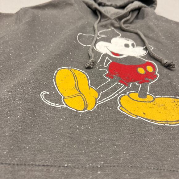 Disney Mickey Mouse Hoodie Mens Medium Gray Speckle Hooded Fleece Pullover - Picture 5 of 7